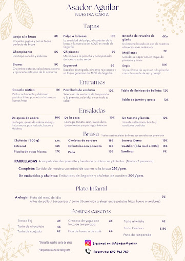 Asador Aguilar Segorbe menu 8