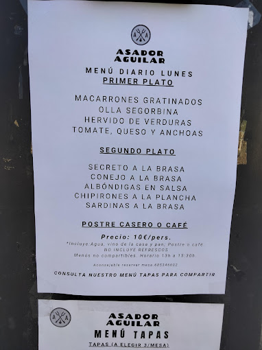 Asador Aguilar Segorbe menu 3